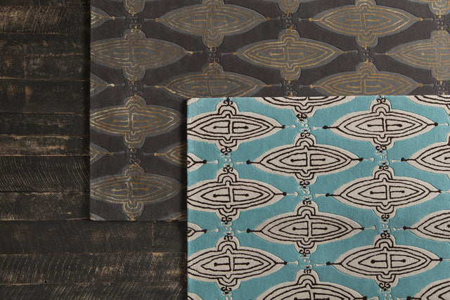 Chandra Jessica Swift JES-28902 Blue and White and Black rug, styled detail view