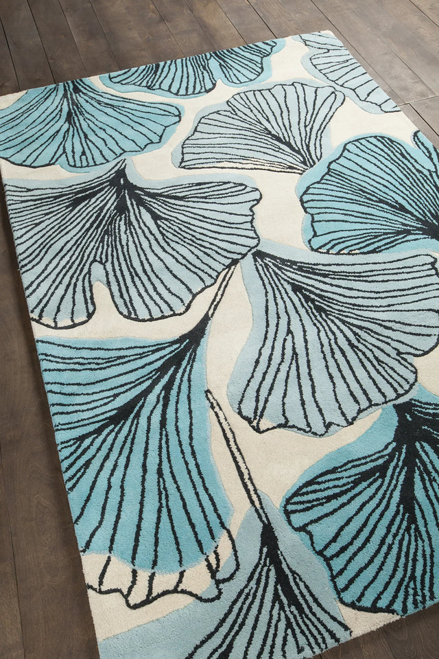 Chandra Jessica Swift JES-28905 White and Black and Teal rug, angled side view