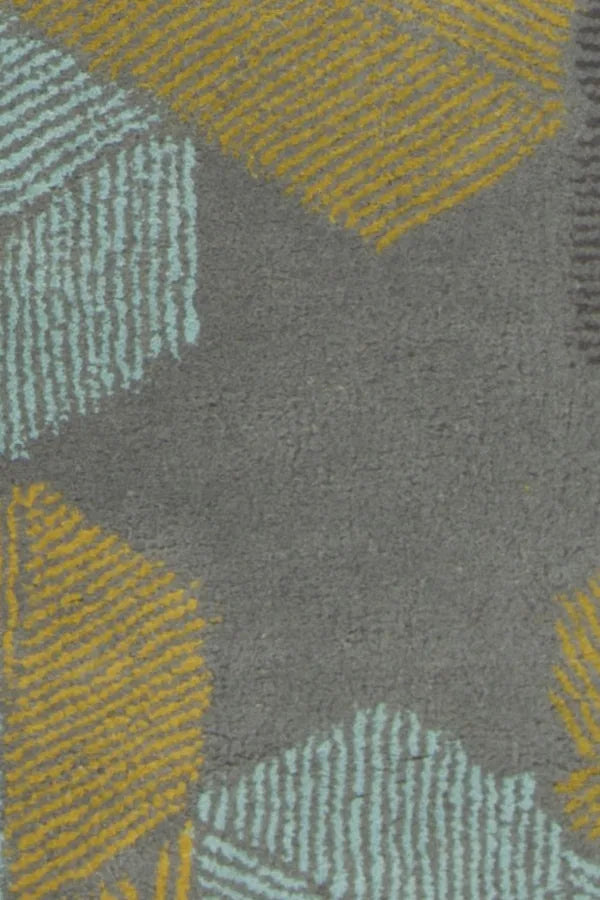 Chandra Jessica Swift JES-28907 Grey and White and Blue and Black and Gold rug, texture close-up