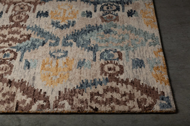 Chandra Kara KAR-49901 Blue and Brown and Beige and Orange rug, corner detail