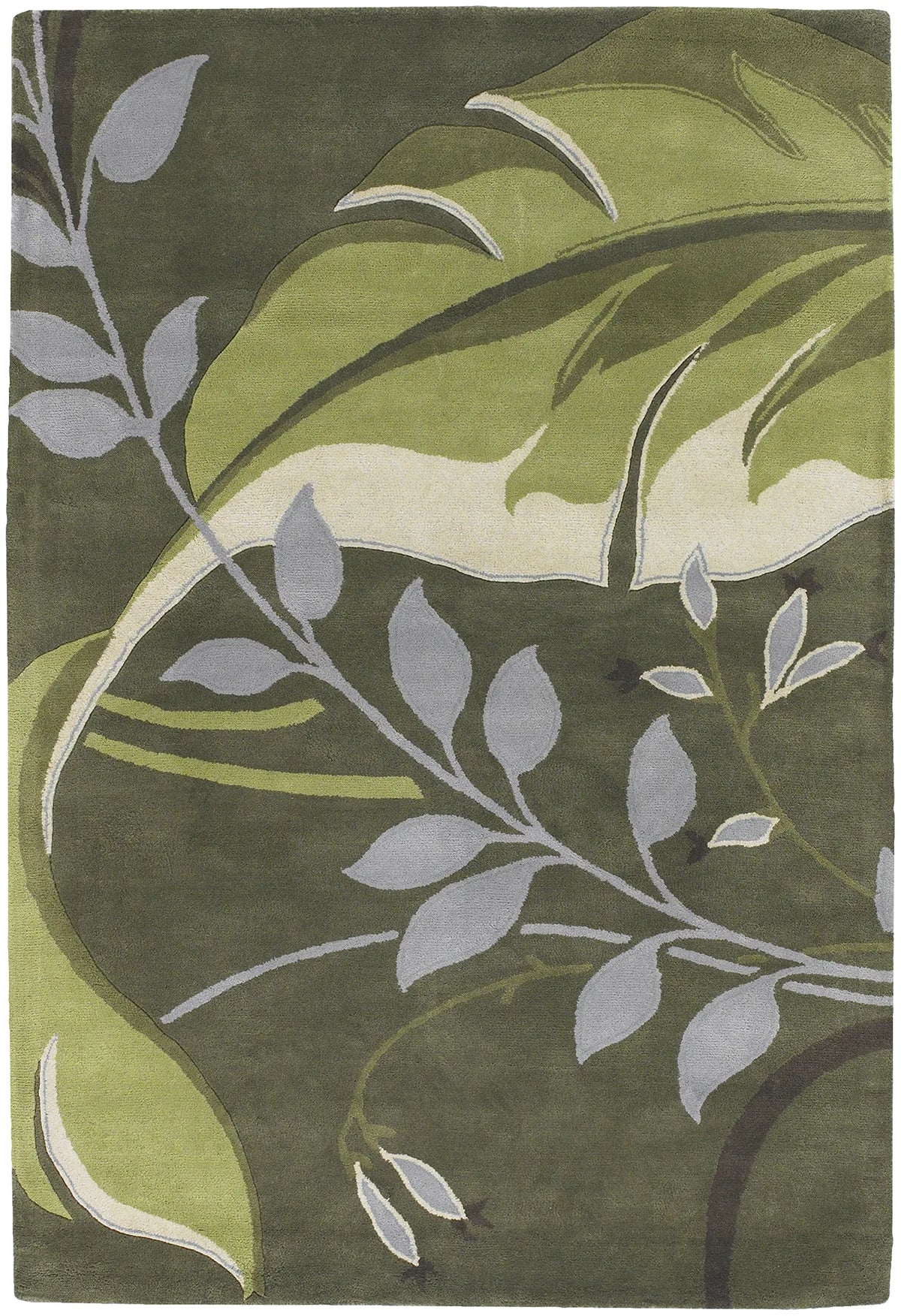 Chandra Kronos KRO-6302 Green and Cream and Grey rug, flat view