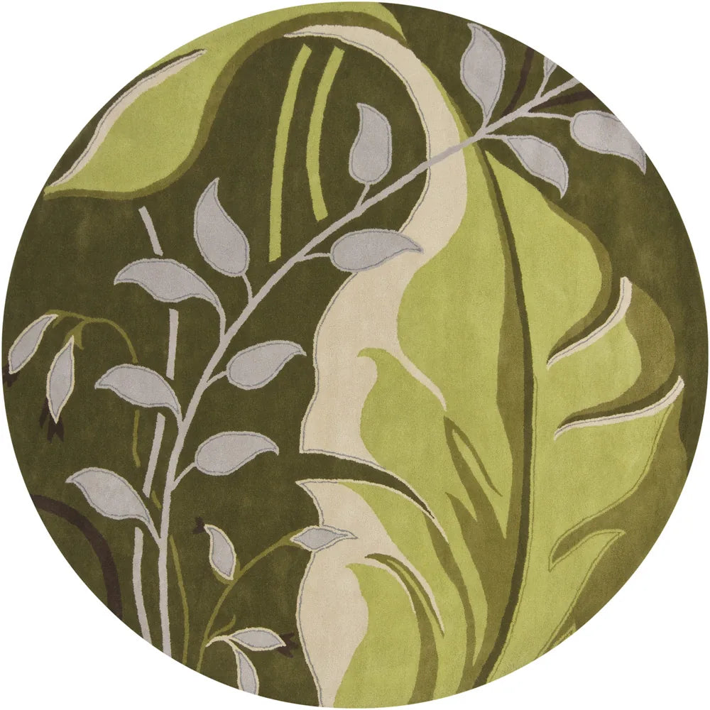 Chandra Kronos KRO-6302 Green and Cream and Grey round rug, flat view