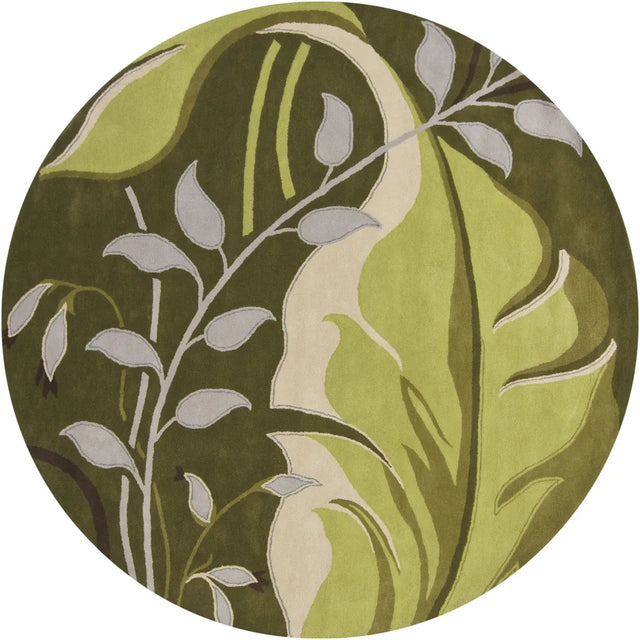 Chandra Kronos KRO-6302 Green and Cream and Grey round rug, flat view
