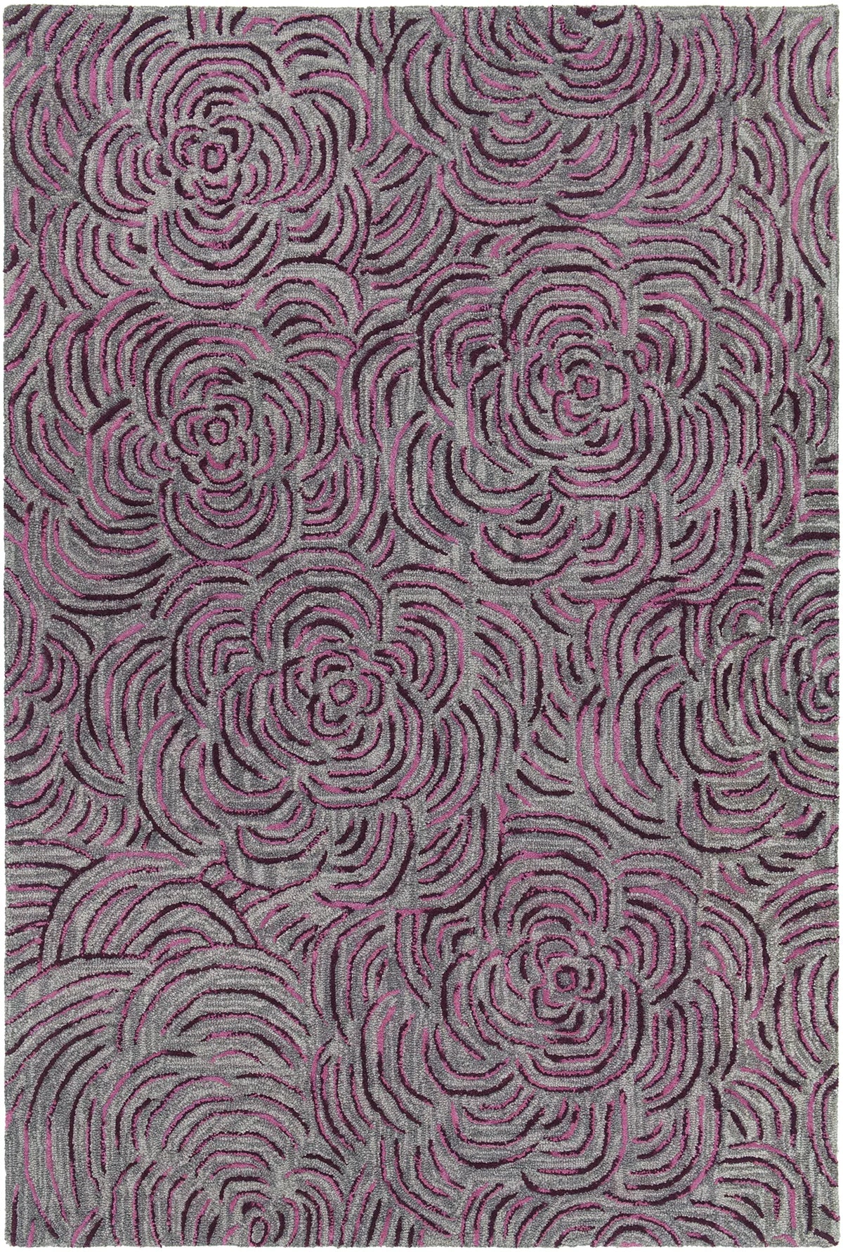 Chandra Leia LEI-42200 Plum and Grey rug, flat view