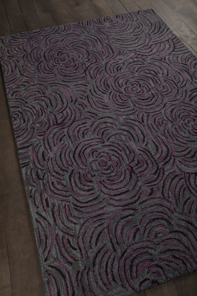Chandra Leia LEI-42200 Plum and Grey rug, angled side view