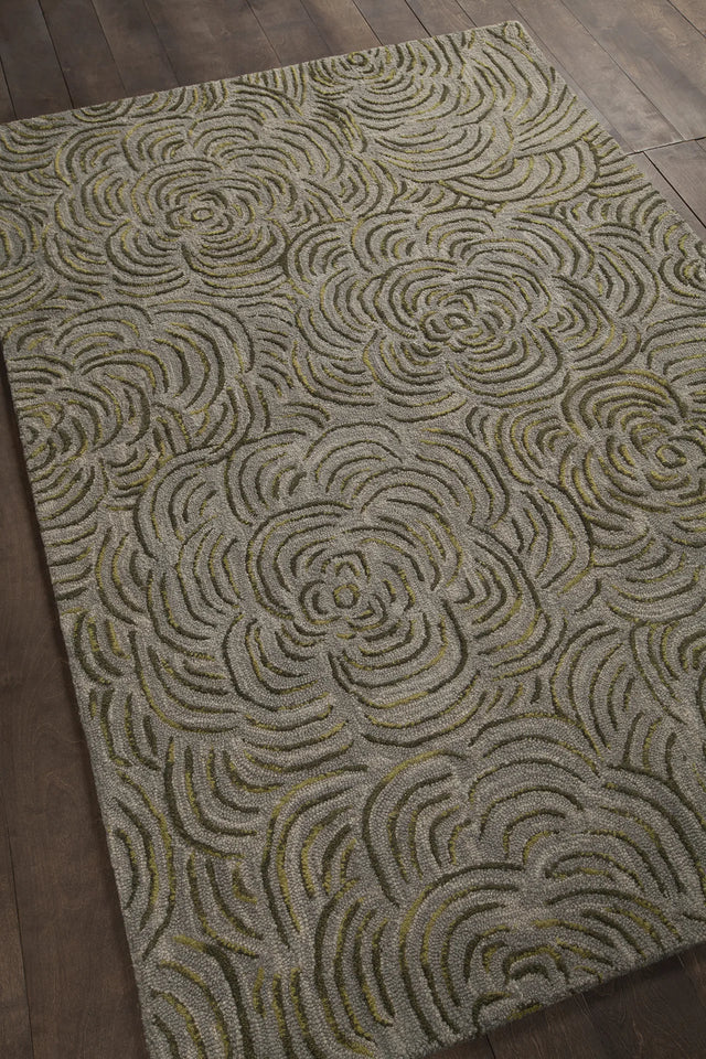 Chandra Leia LEI-42202 Green and Grey rug, angled side view