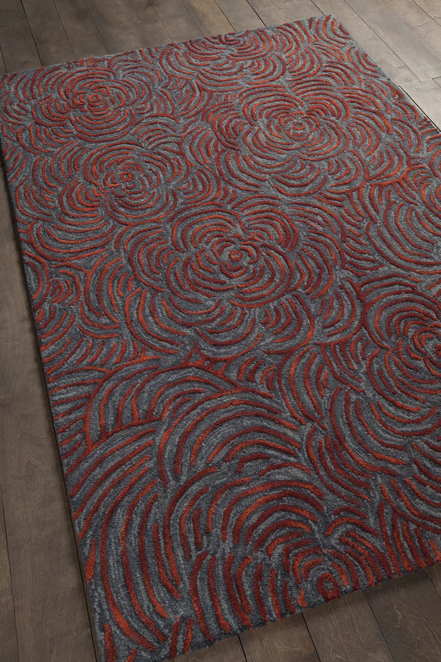 Chandra Leia LEI-42203 Red and Grey rug, angled side view