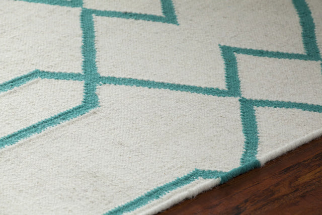 Chandra Lima LIM-25713 White and Teal rug, side detail view
