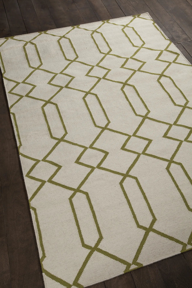 Chandra Lima LIM-25714 White and Green rug, angled side view