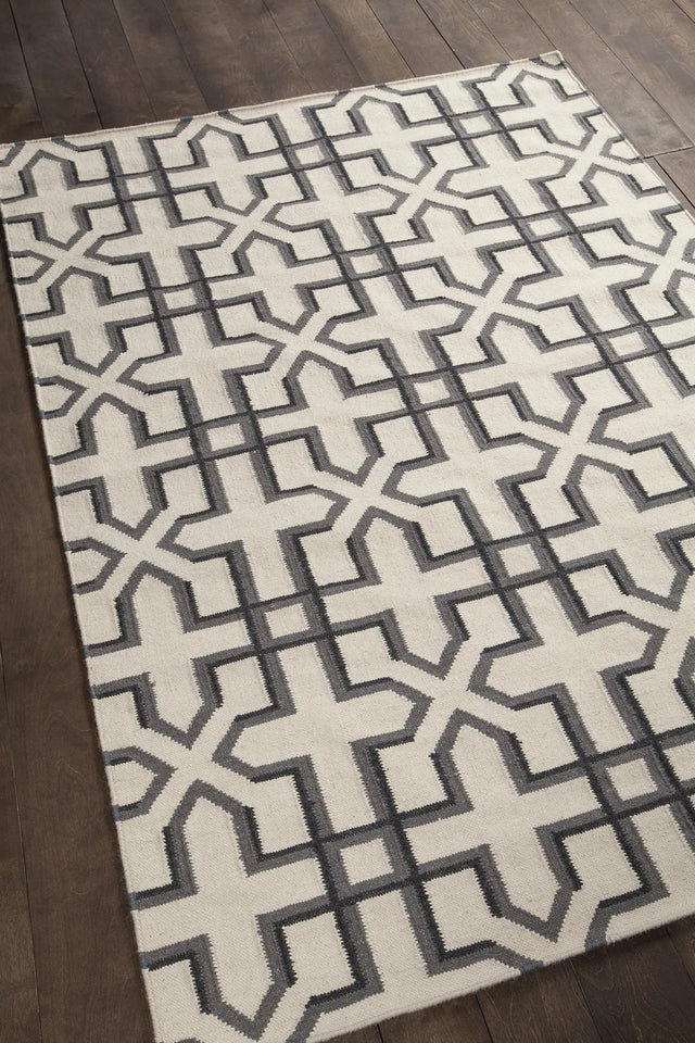 Chandra Lima LIM-25740 White and Grey and Black rug, angled side view