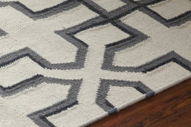 Chandra Lima LIM-25740 White and Grey and Black rug, side detail view
