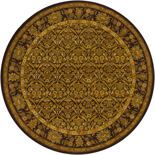 Chandra Metro MET-563 Brown and Yellow and Green and Beige round rug, flat view