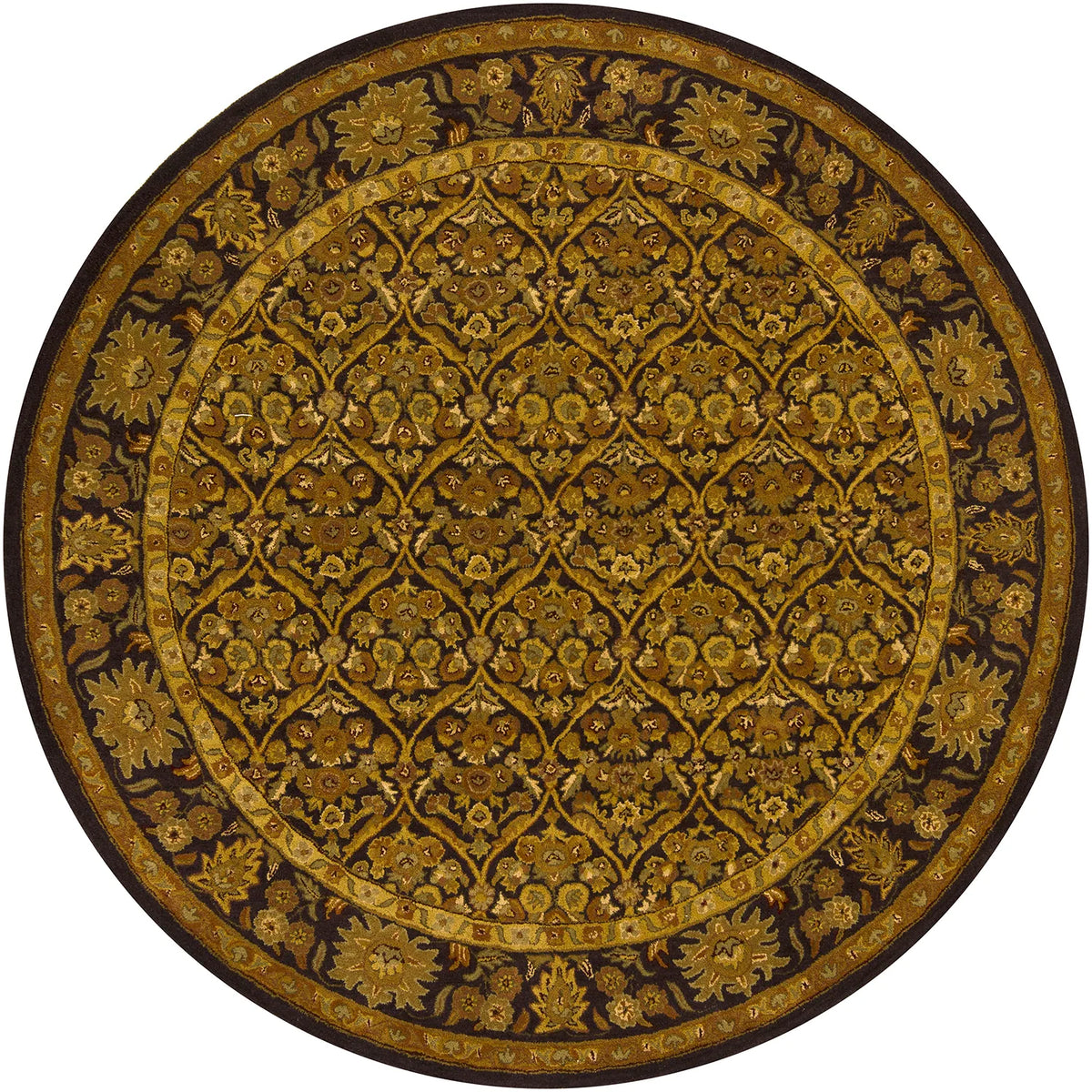Chandra Metro MET-563 Brown and Yellow and Green and Beige round rug, flat view