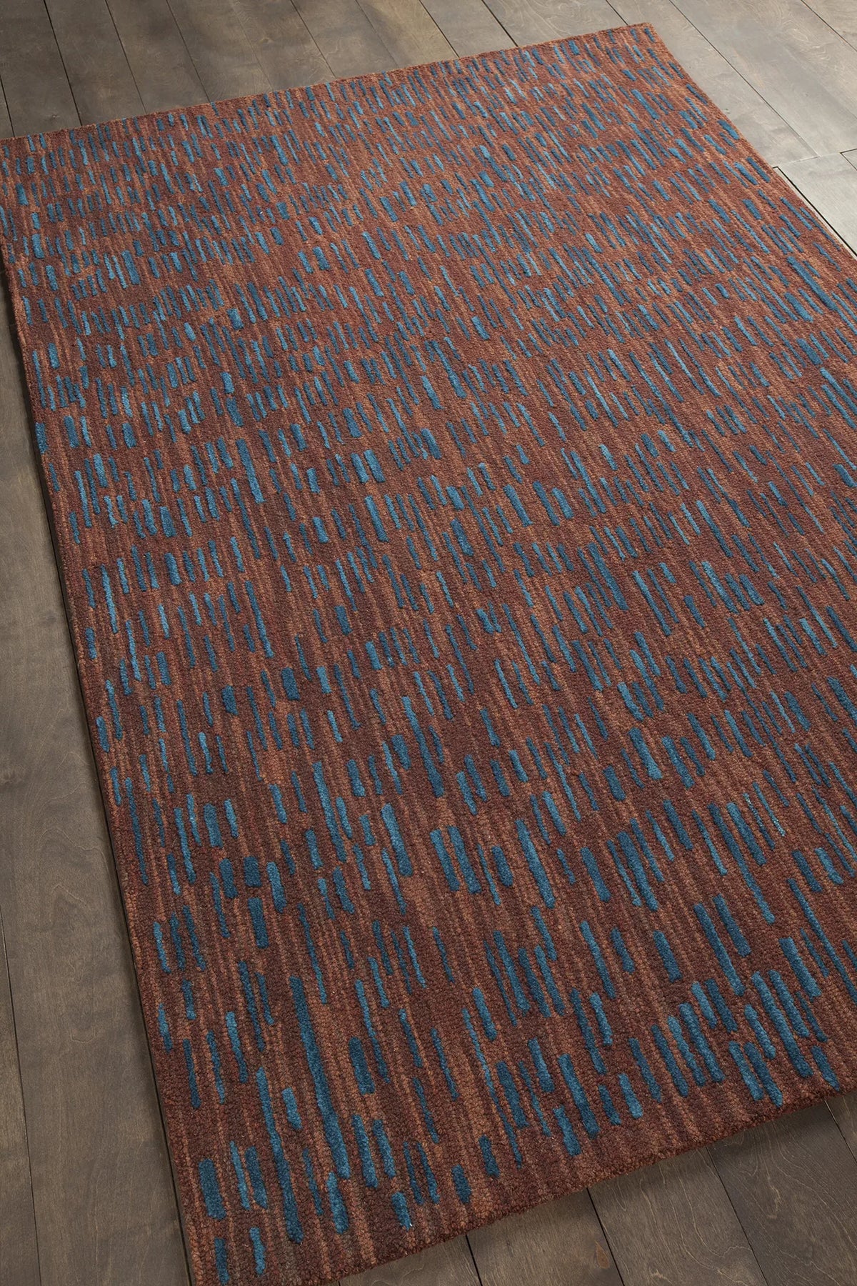 Chandra Misty MIS-42300 Brown and Blue rug, angled side view