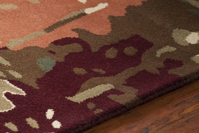 Chandra Nirvana NIR-6601 Burgundy and Grey and Green and Tan and Black rug, side detail view
