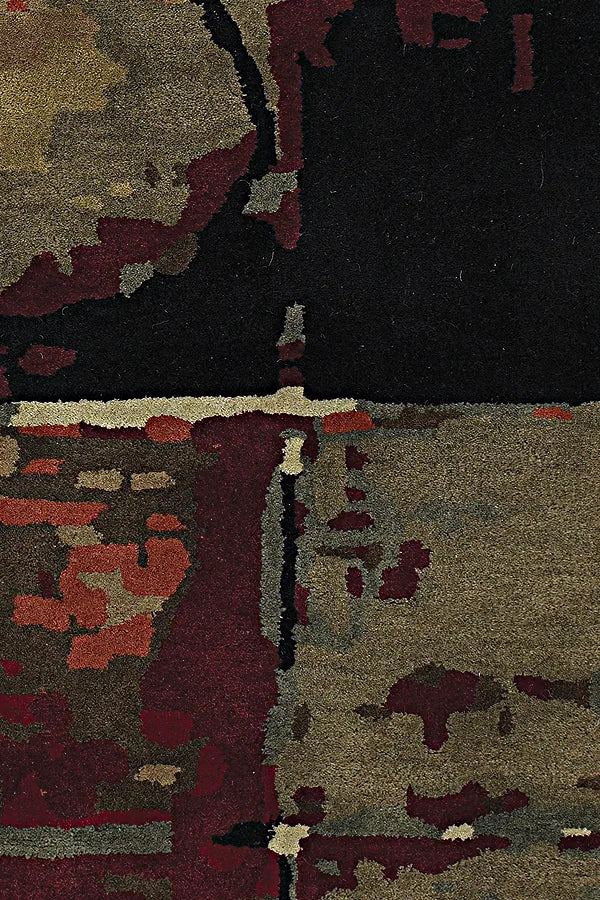 Chandra Nirvana NIR-6601 Burgundy and Grey and Green and Tan and Black rug, texture close-up