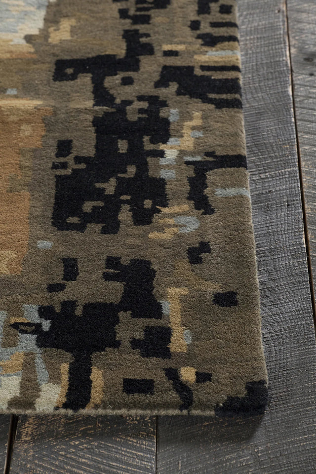 Chandra Nirvana NIR-6603 Blue and Beige and Brown and Green and Black rug, corner detail