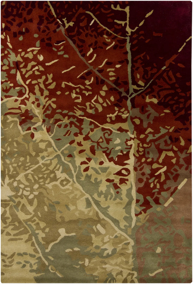 Chandra Nirvana NIR-6604 Green and Red and Burgundy and Brown rug, flat view