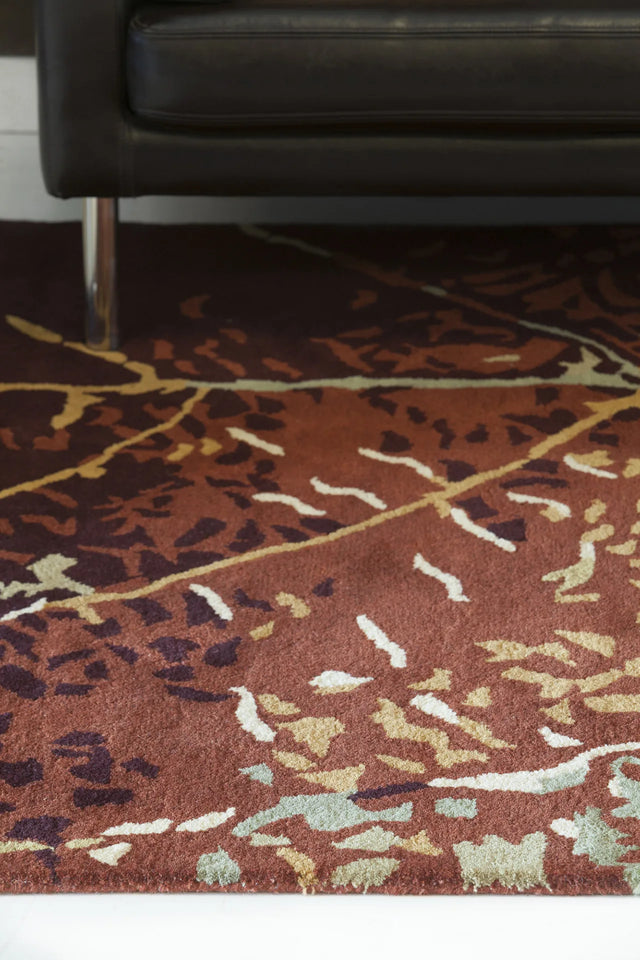 Chandra Nirvana NIR-6604 Green and Red and Burgundy and Brown rug, texture close-up