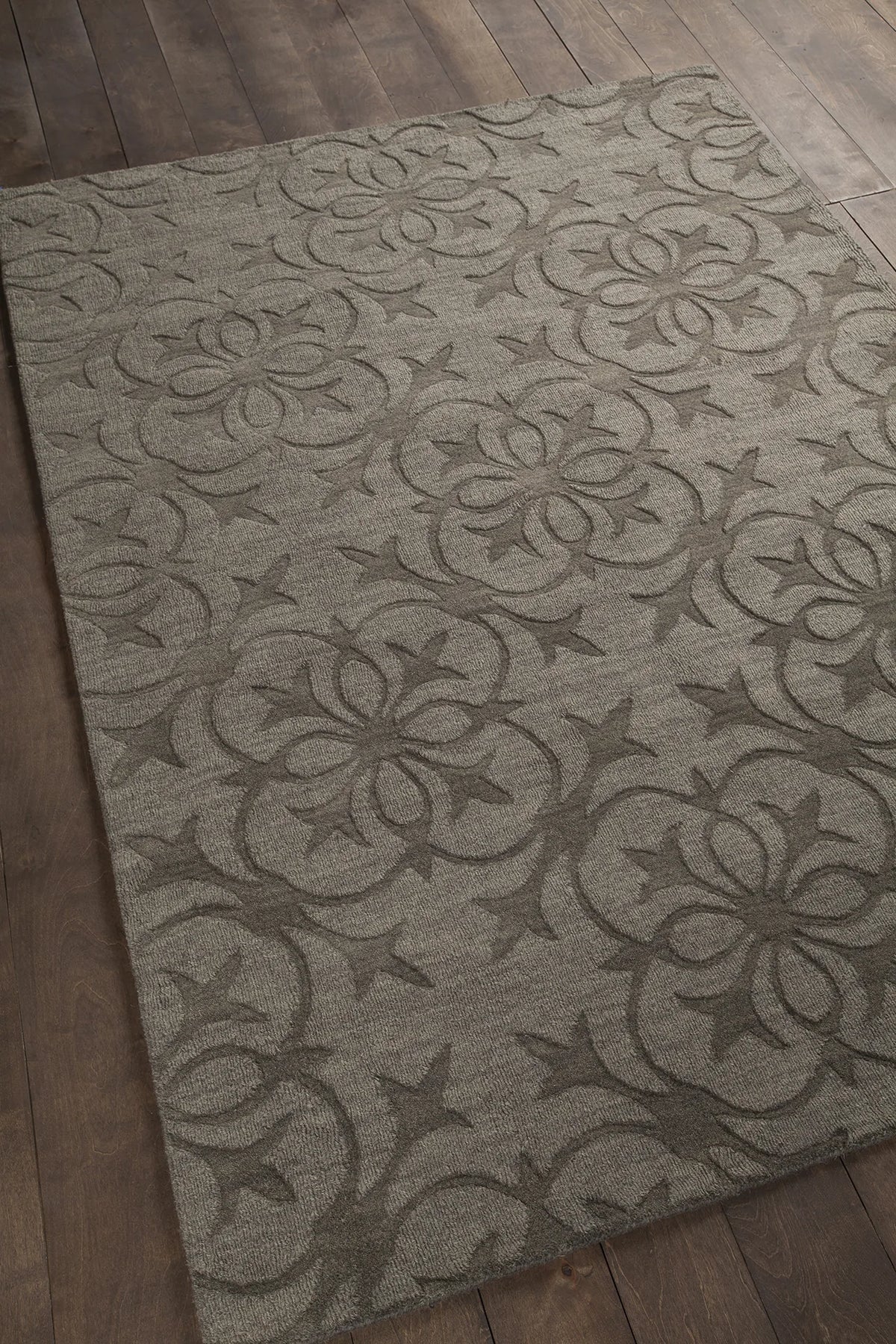 Chandra Rekha REK-29601 Taupe and Charcoal rug, angled side view