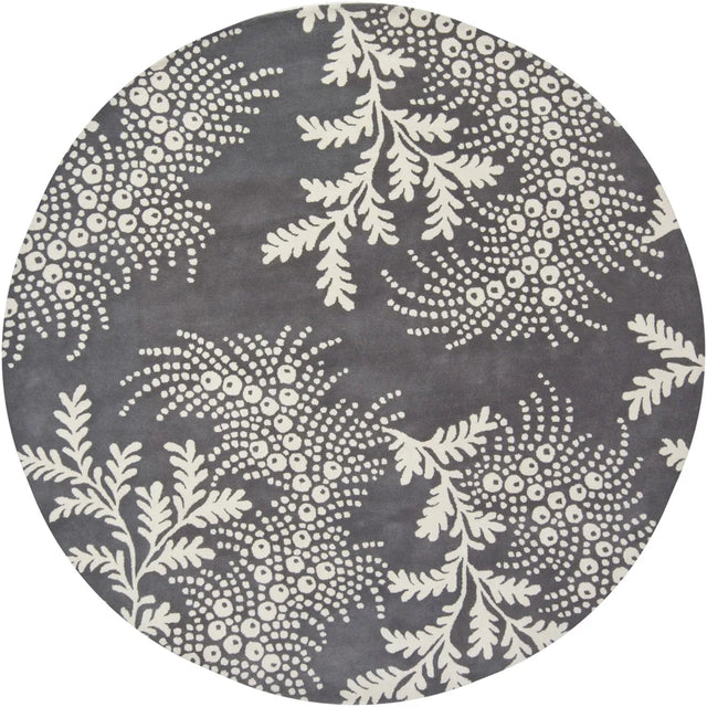 Chandra Rowe ROW-11107 Grey and Ivory round rug, flat view