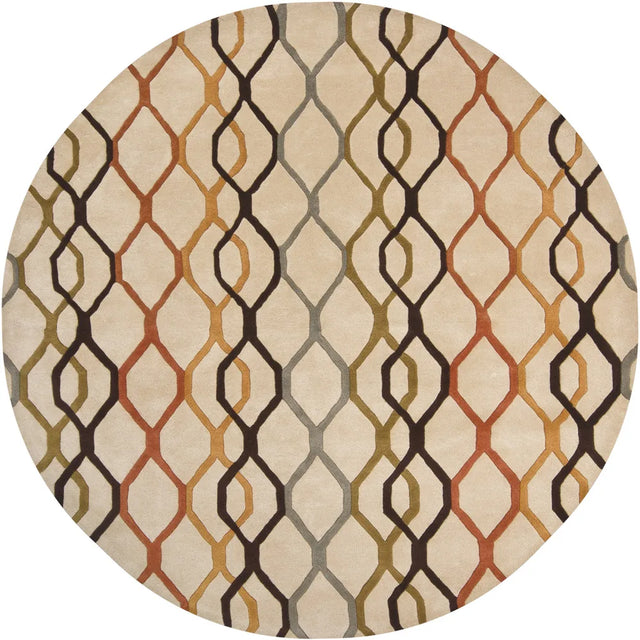 Chandra Rowe ROW-11125 Tan and Orange and Rust and Black and Blue and Green round rug, flat view