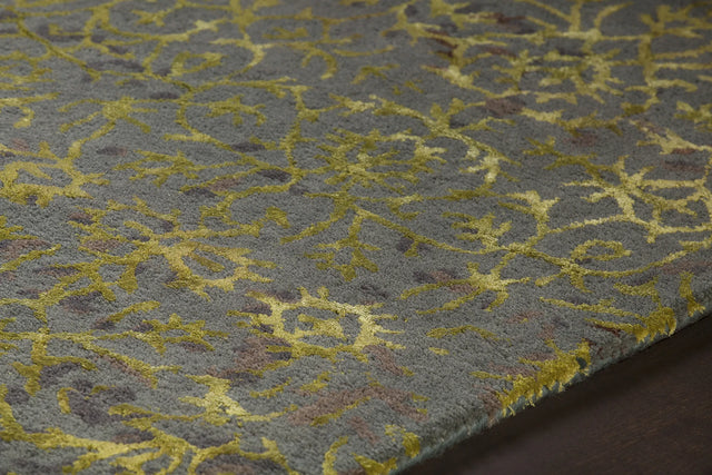 Chandra Rupec RUP-39605 Blue and Green and Brown rug, side detail view