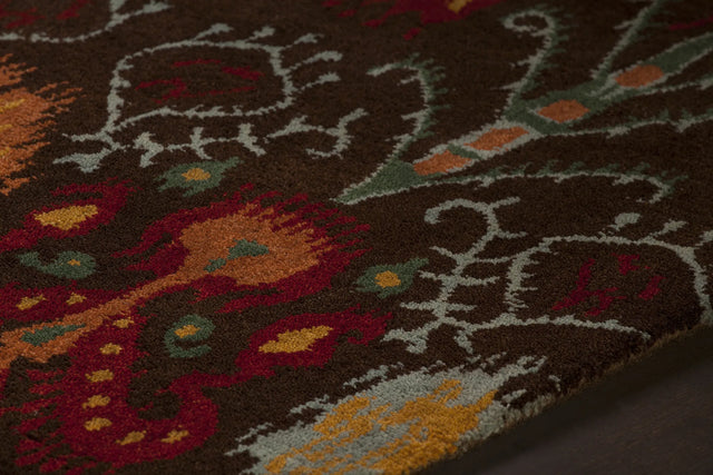 Chandra Rupec RUP-39609 Brown and Blue and Red and Yellow and Green and Orange rug, side detail view