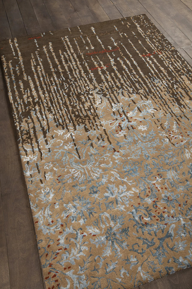 Chandra Rupec RUP-39624 Brown and Blue rug, angled side view