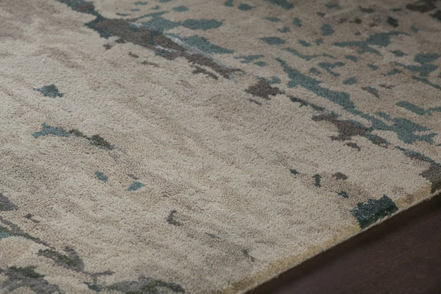 Chandra Rupec RUP-39630 Beige and Brown and Grey and Blue rug, side detail view