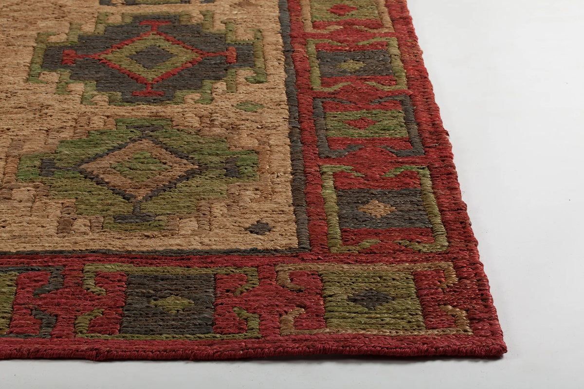 Chandra Ryleigh RYL-46900 Red and Green and Natural rug, corner detail