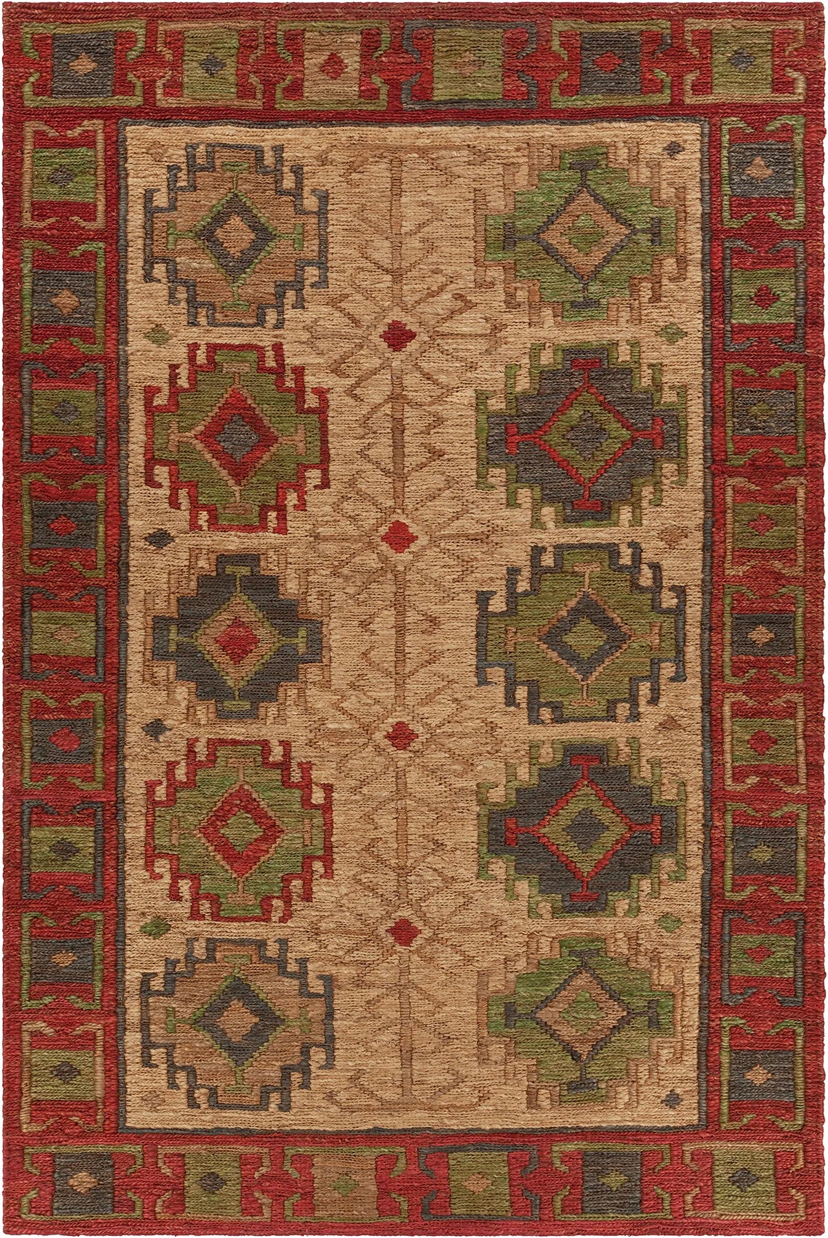 Chandra Ryleigh RYL-46900 Red and Green and Natural rug, flat view