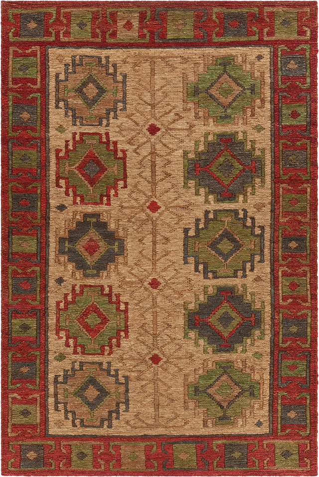 Chandra Ryleigh RYL-46900 Red and Green and Natural rug, flat view