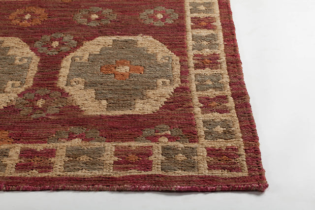Chandra Ryleigh RYL-46901 Red and Green and Natural rug, corner detail