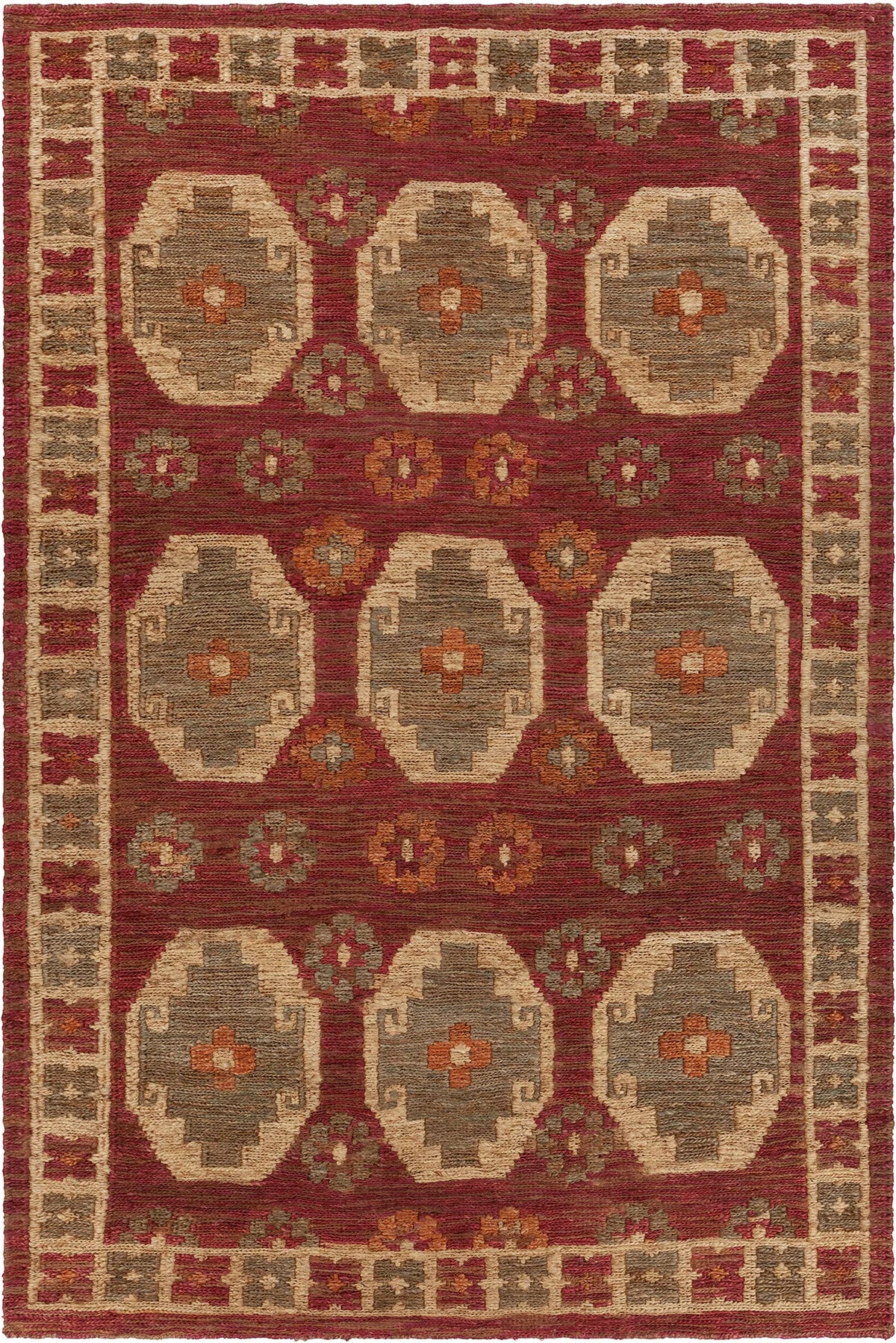 Chandra Ryleigh RYL-46901 Red and Green and Natural rug, flat view