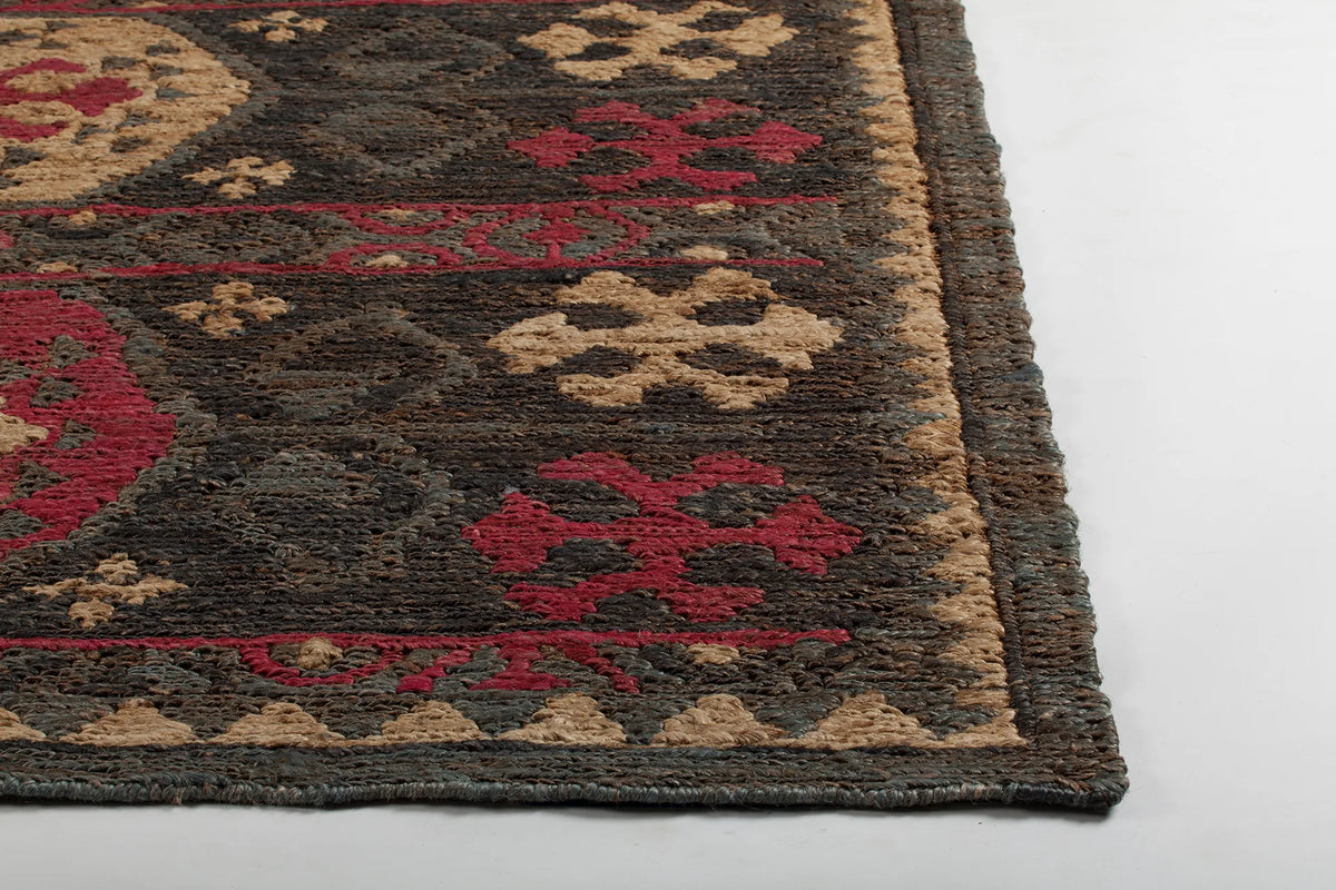 Chandra Ryleigh RYL-46903 Grey and Red and Natural rug, corner detail