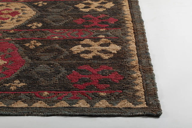 Chandra Ryleigh RYL-46903 Grey and Red and Natural rug, corner detail