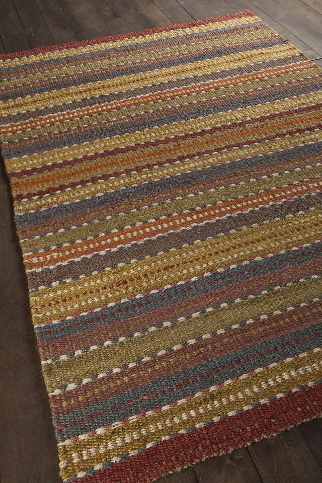 Chandra Saket SAK-3705 Brown and Red and Orange and Blue and Green rug, angled side view