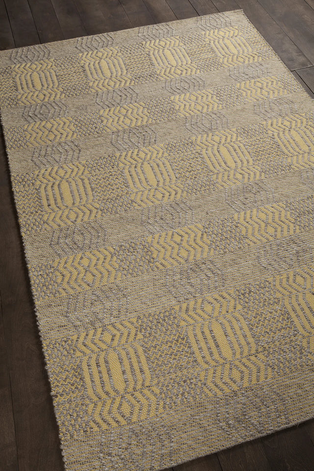 Chandra Salona SAL-34502 Yellow and Natural rug, angled side view