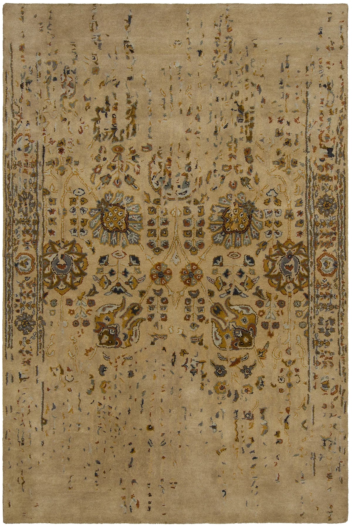 Chandra Spring SPR-29102 Tan and Gold and Grey and Burgundy and Black rug, flat view