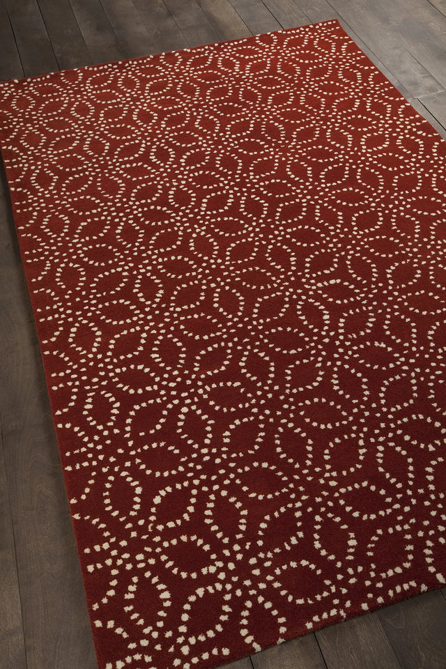 Chandra Stella STE-52135 Red and White rug, angled side view