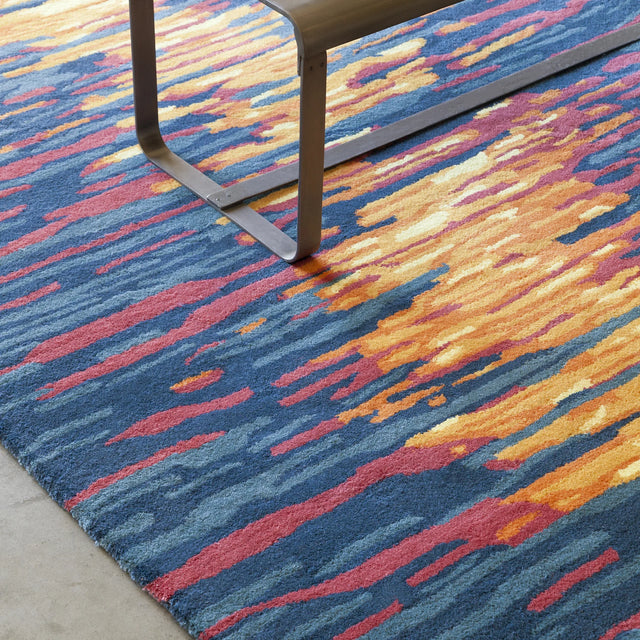 Chandra Stella STE-52166 Blue and Grey and Red and Orange rug, shown in a styled room setting