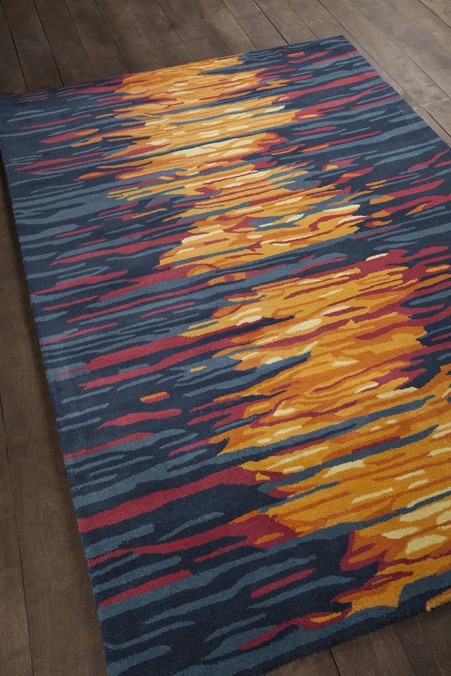 Chandra Stella STE-52166 Blue and Grey and Red and Orange rug, angled side view