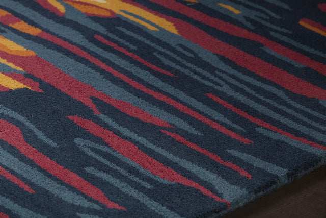 Chandra Stella STE-52166 Blue and Grey and Red and Orange rug, side detail view