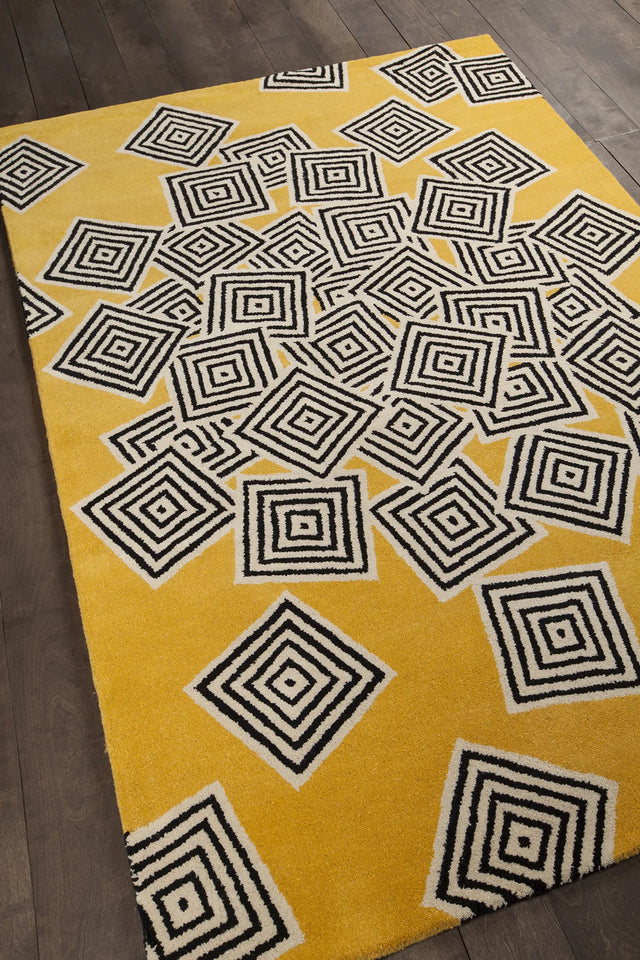 Chandra Stella STE-52215 Yellow and Cream and Black rug, angled side view