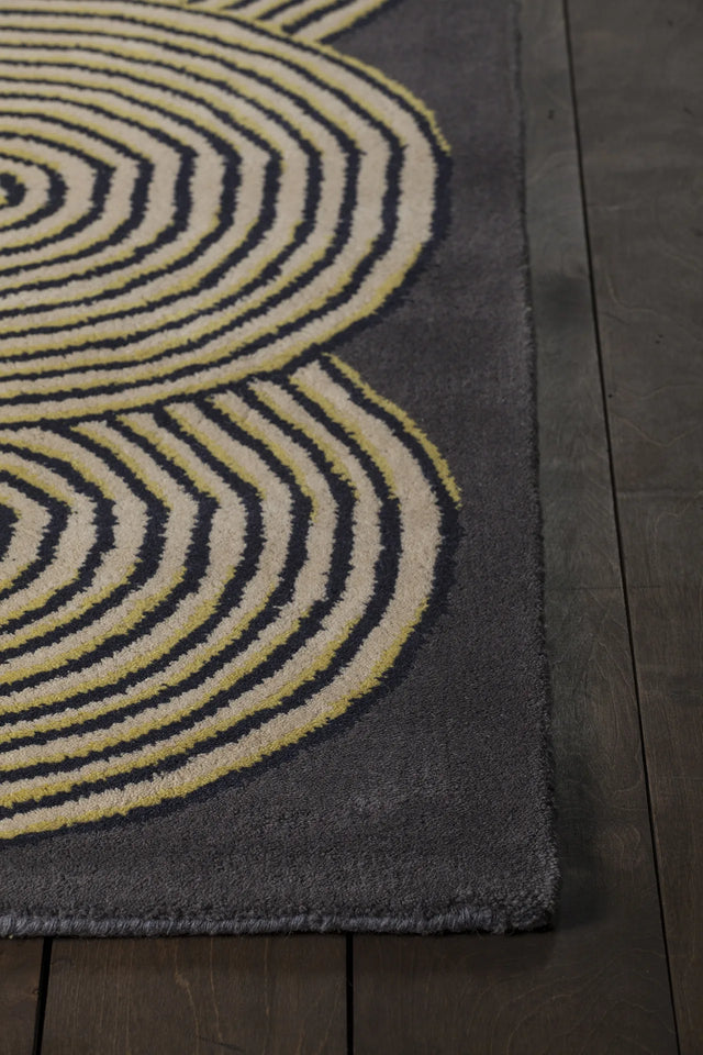 Chandra Stella STE-52239 Grey and Cream and Yellow rug, corner detail