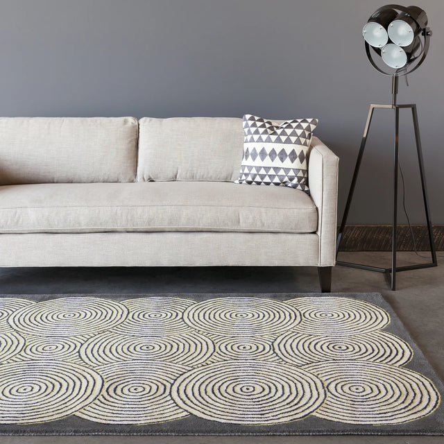 Chandra Stella STE-52239 Grey and Cream and Yellow rug, shown in a room setting
