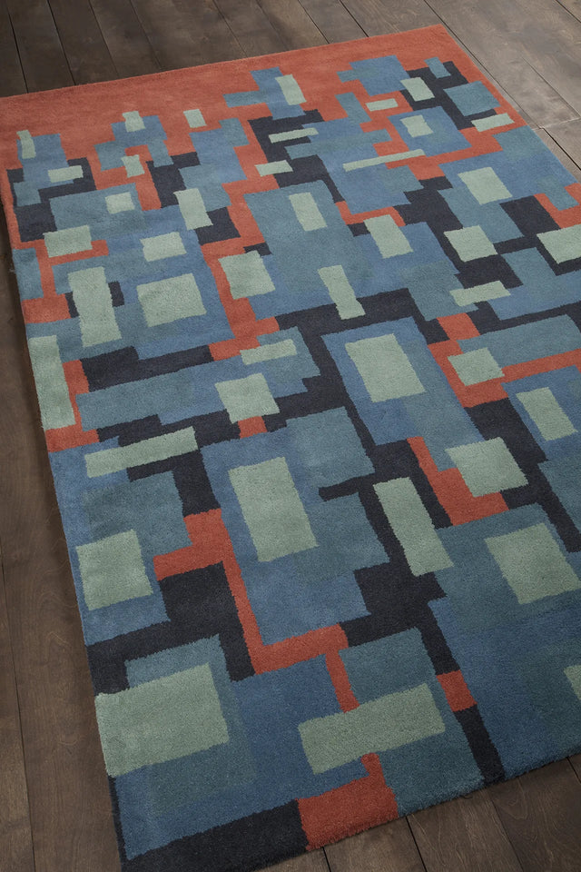 Chandra Stella STE-52249 Blue and Red and Charcoal rug, angled side view