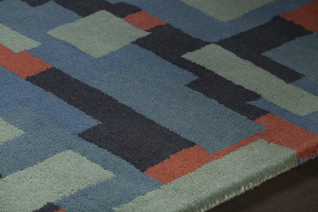 Chandra Stella STE-52249 Blue and Red and Charcoal rug, side detail view
