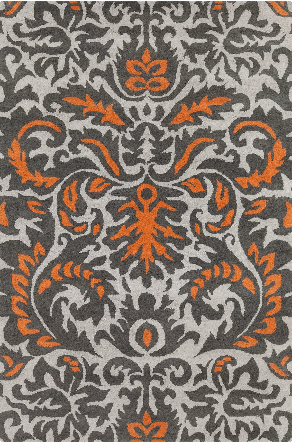 Chandra Stella STE-52253 Grey and White and Orange rug, flat view